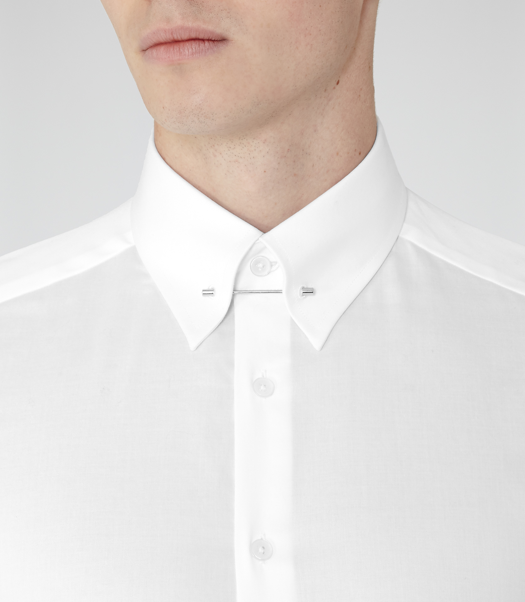 Reiss Belfort Collar Pin Shirt in White 