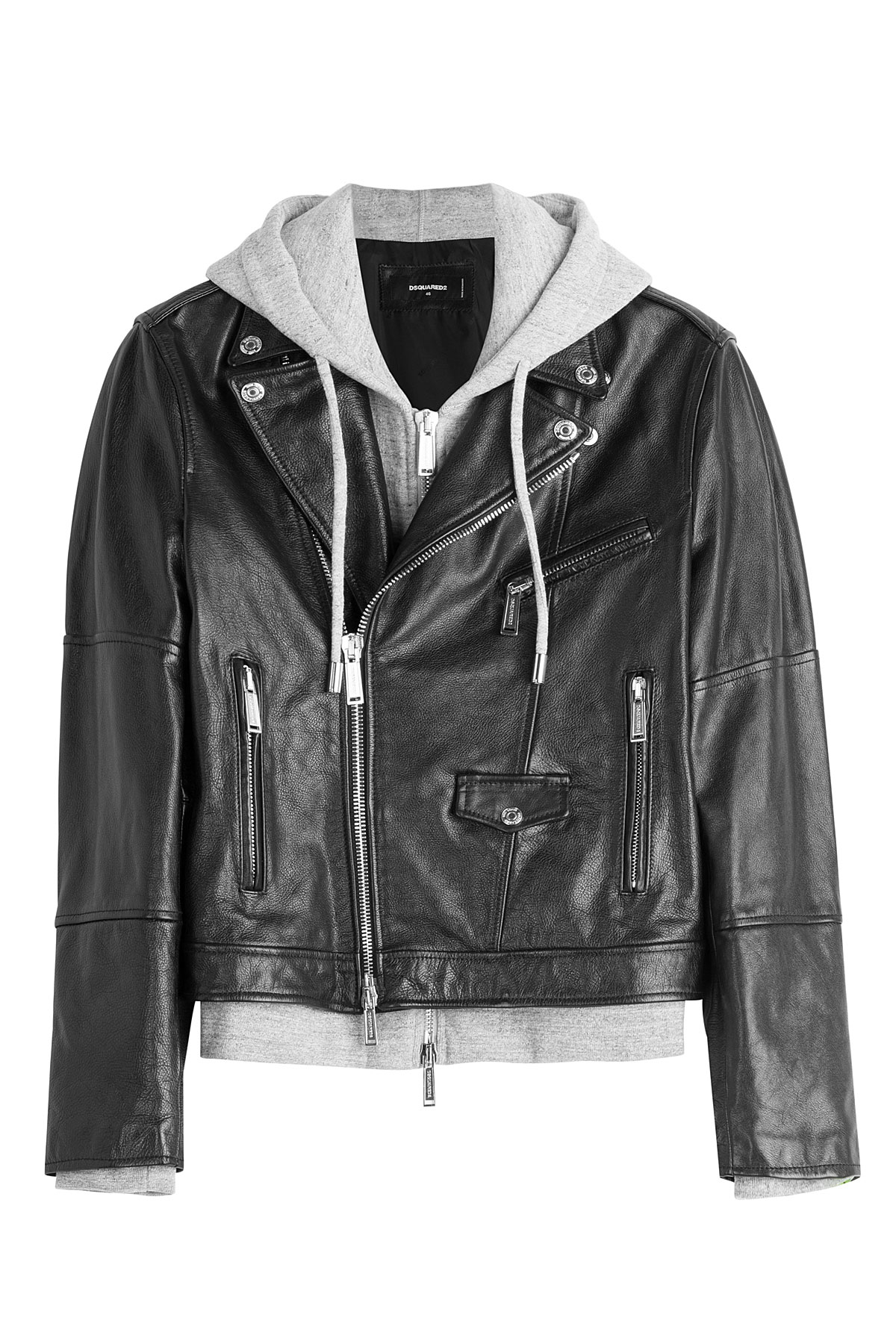 Black Leather Biker Jacket With Hoodie Pictures
