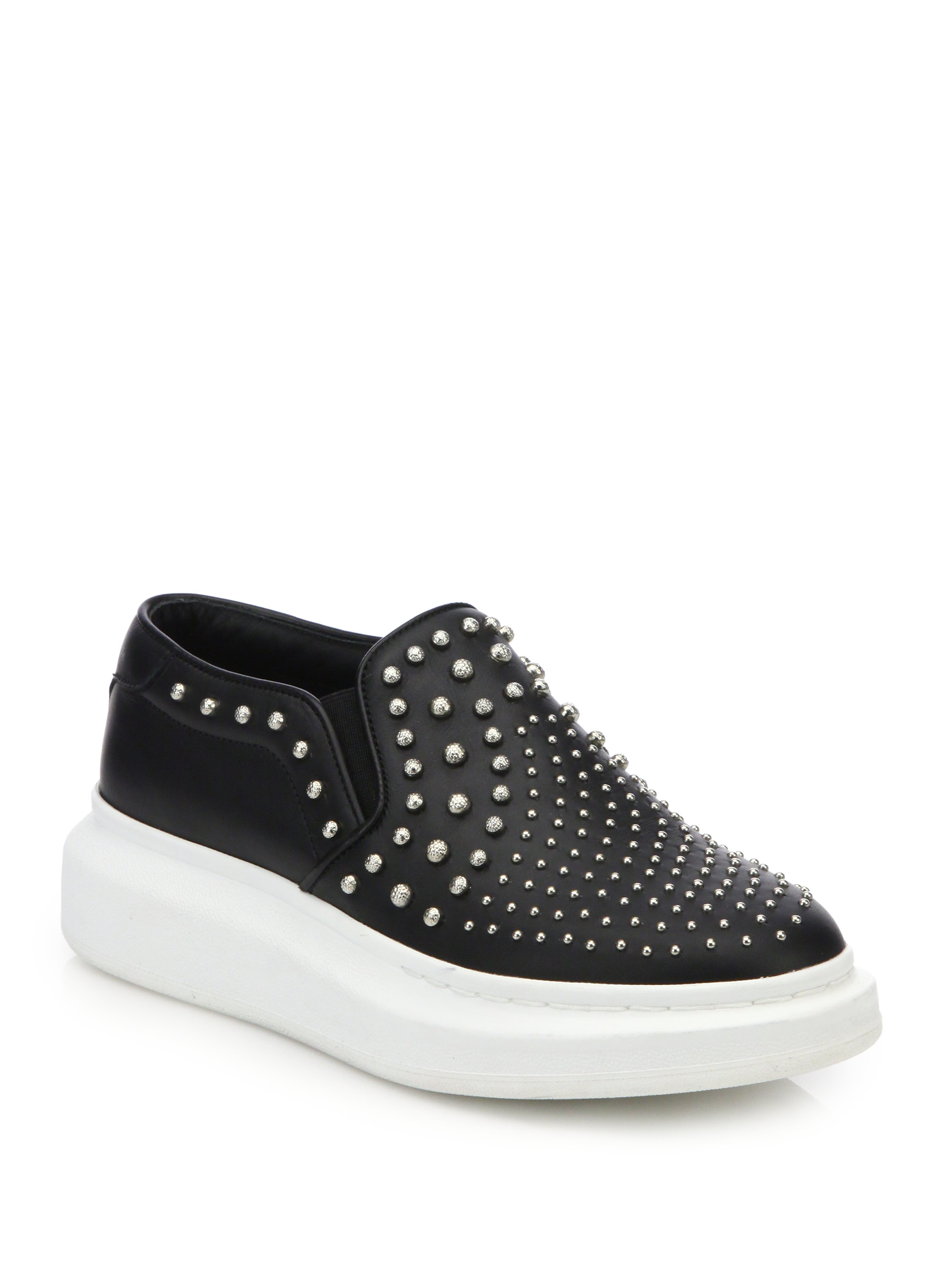 Lyst - Alexander Mcqueen Embellished Leather Slip-on Sneakers in Black