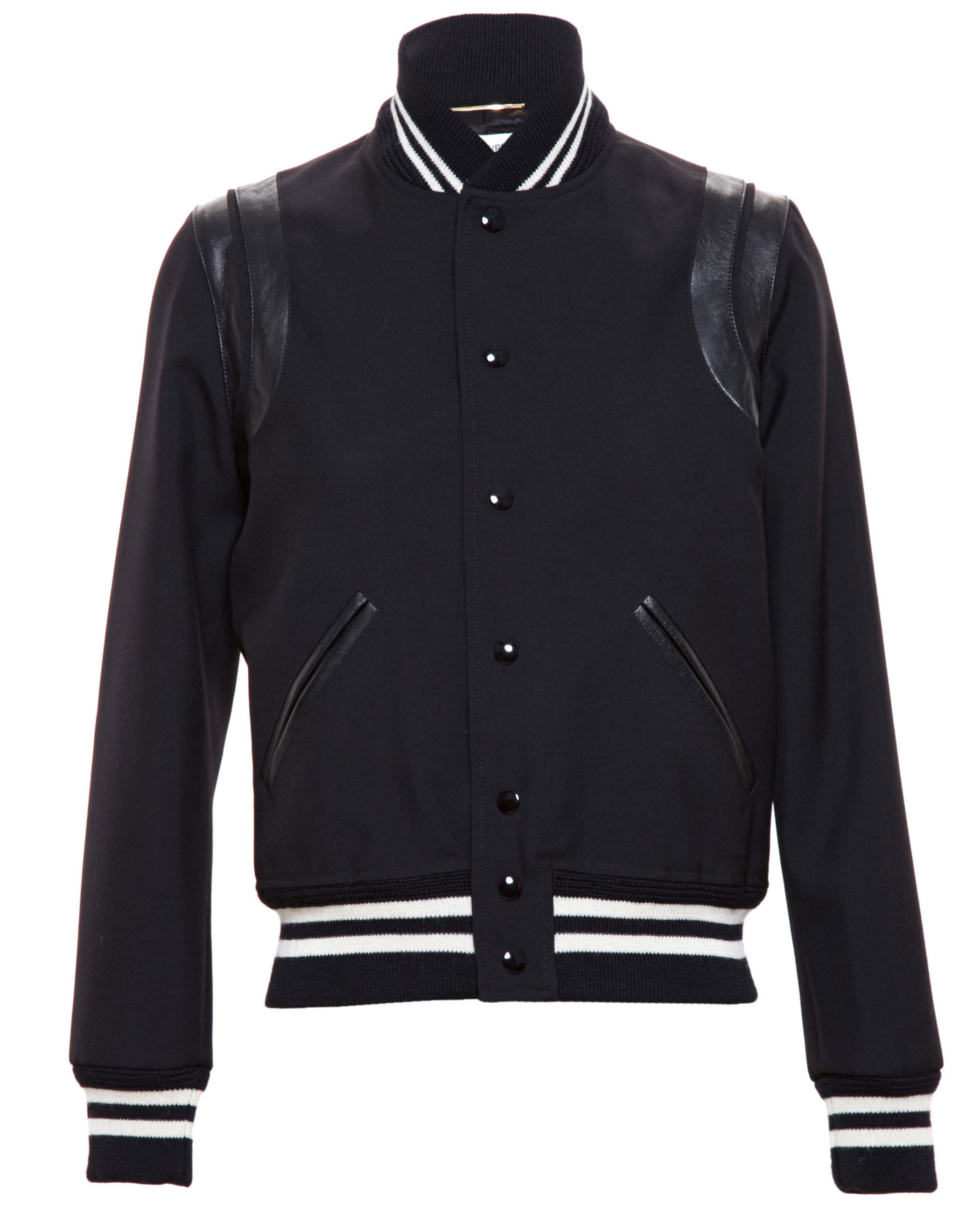 Saint laurent Teddy Jacket With Leather Trim in Black | Lyst