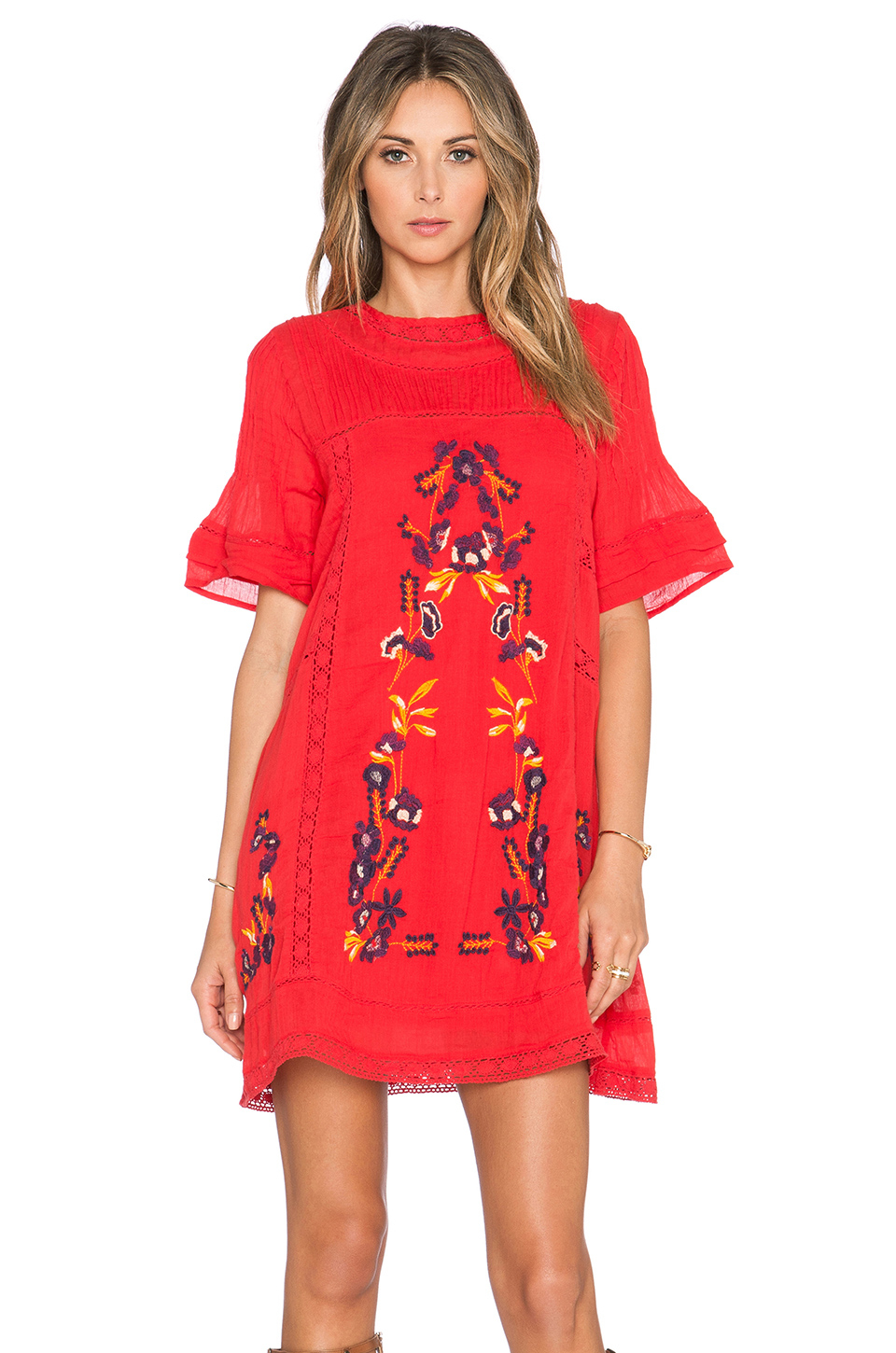 free people red embroidered dress
