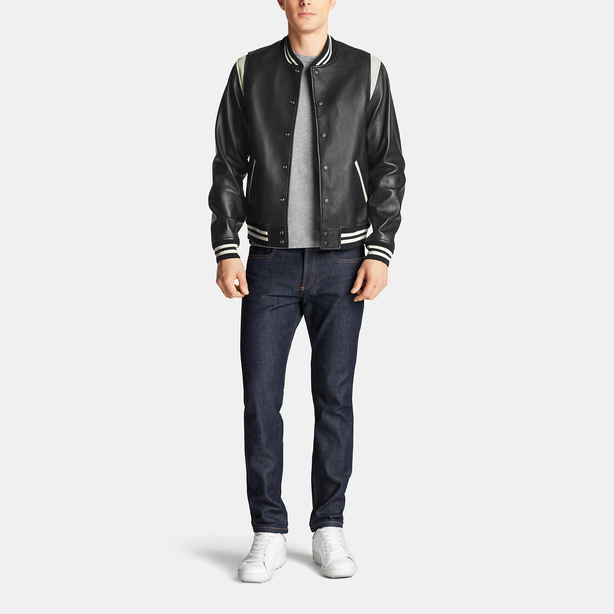 COACH Leather Baseball Jacket in Black for Men | Lyst
