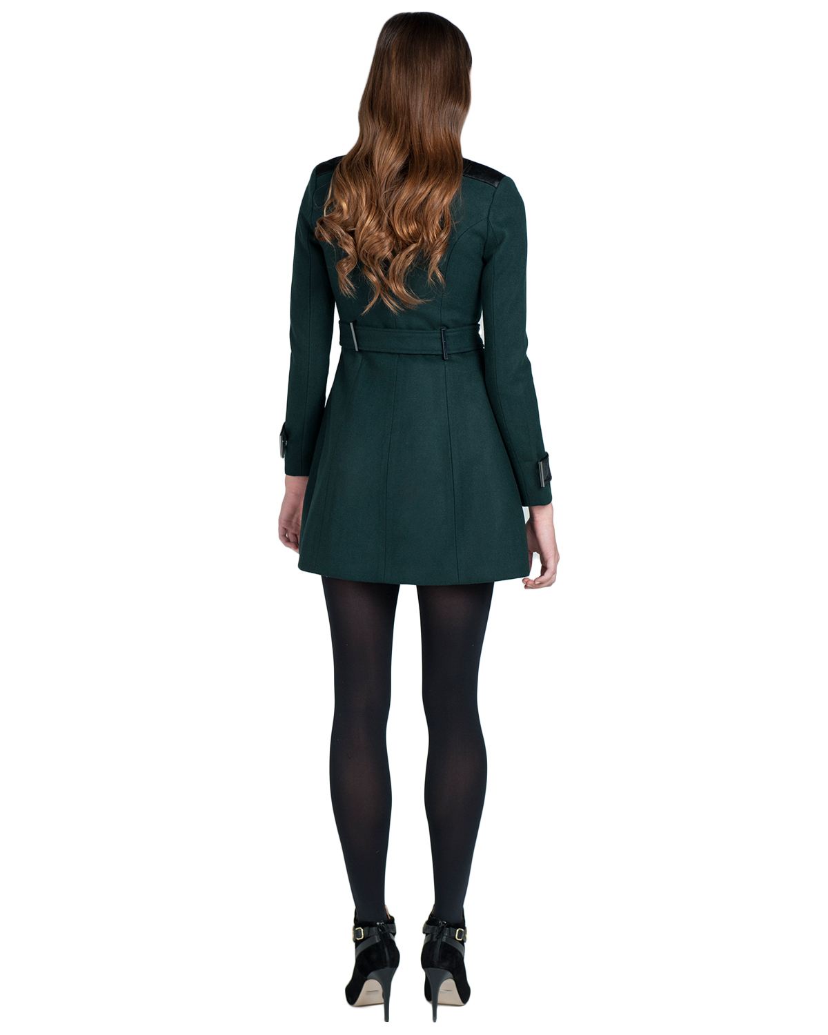 Badgley mischka Scarlett Belted Wool Coat With Fur in Green | Lyst