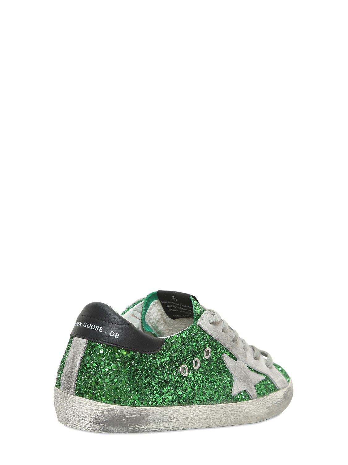 green glitter golden goose sneakers