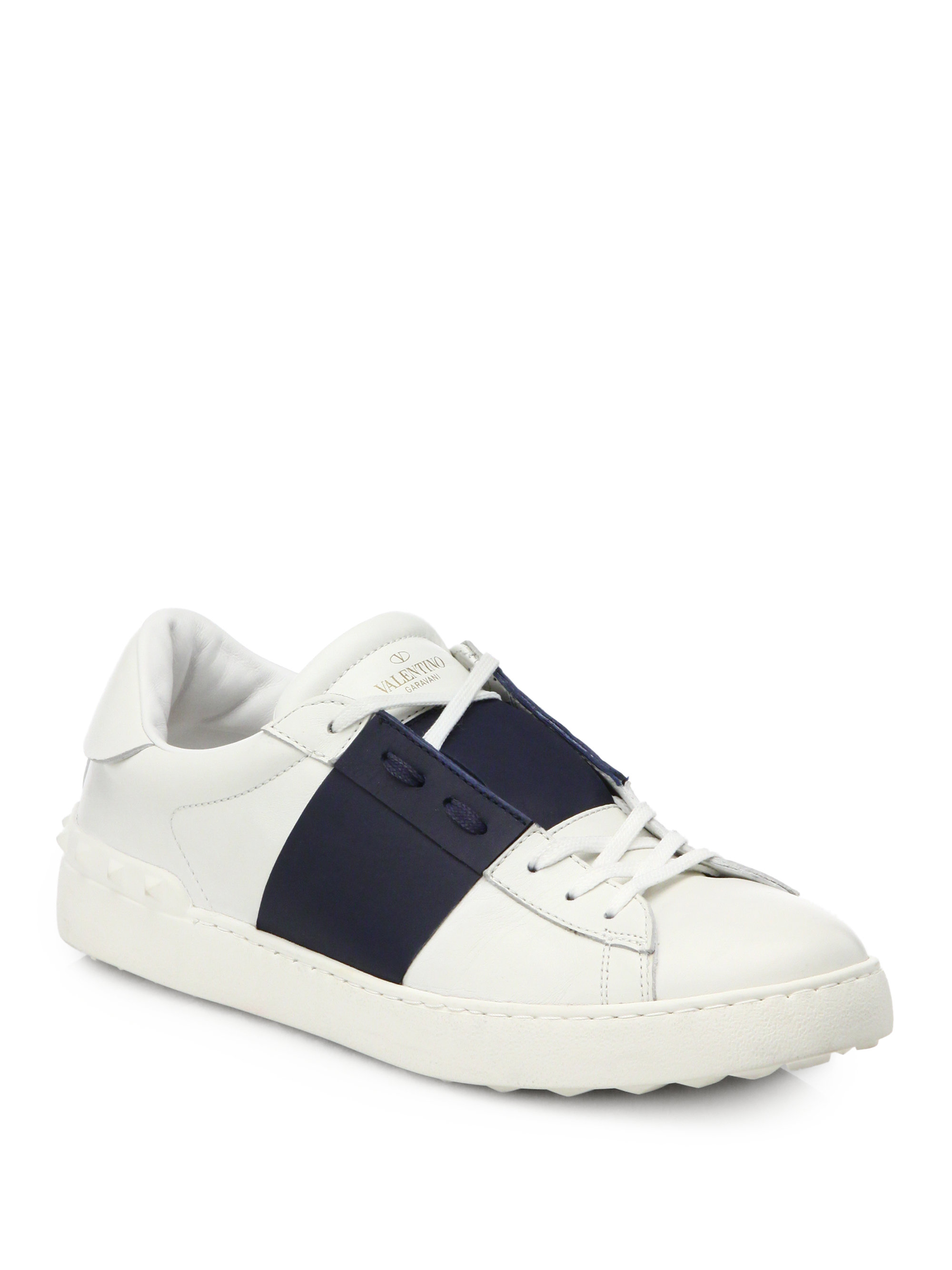 Valentino Studded Leather Sneakers in White for Men (NAVY-WHITE) | Lyst