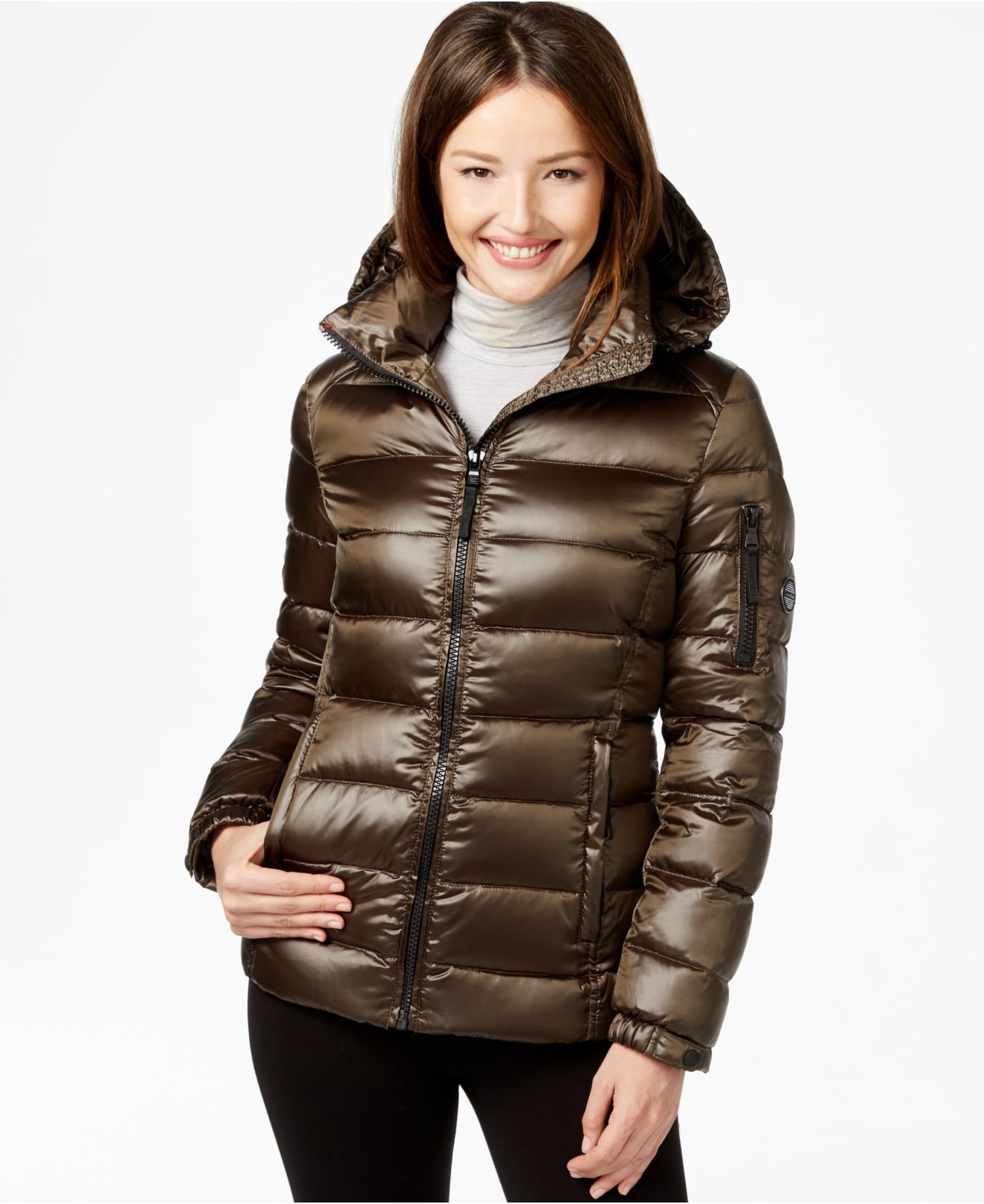 Calvin Klein Quilted Down Puffer Coat in Brown | Lyst