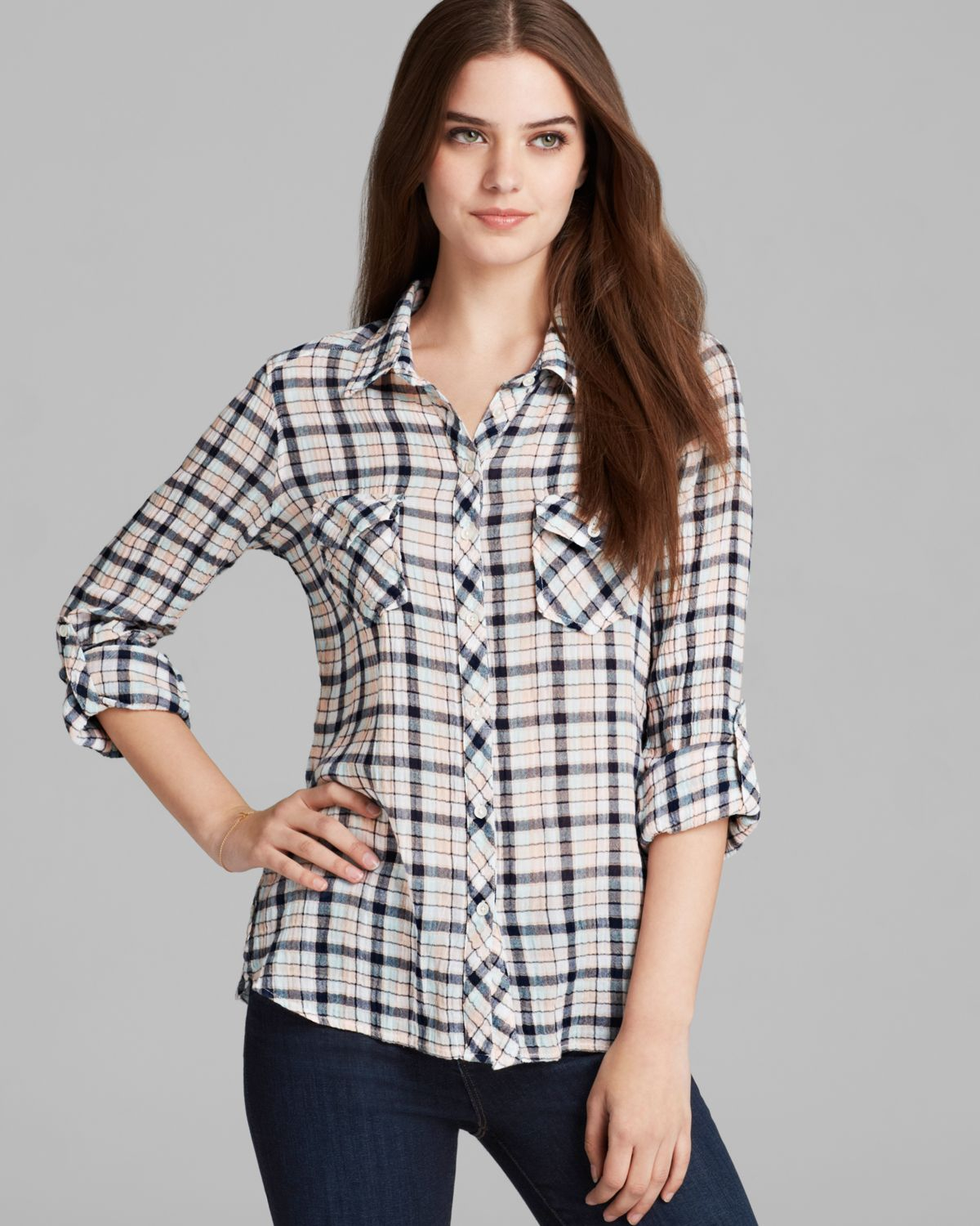 C&c california Top Two Pocket Plaid in Blue  Lyst