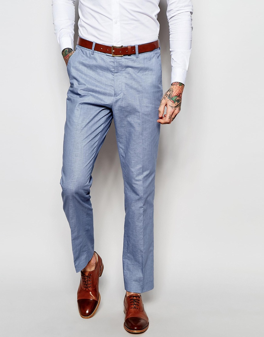 Féraud Gianni Premium 55% Linen Suit Trousers In Pale Blue for Men