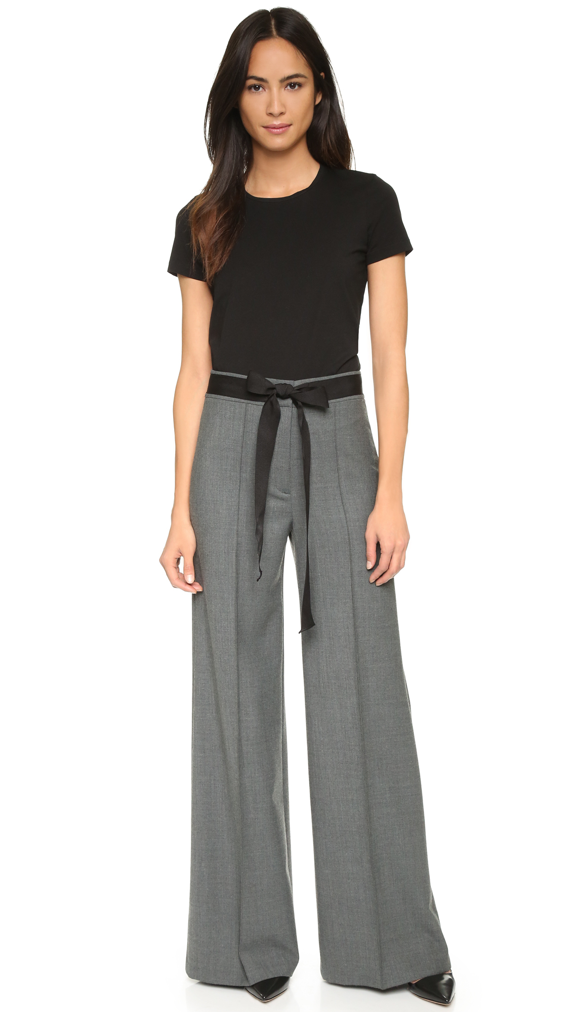 MILLY Synthetic Camilla Wide Leg Trousers in Grey (Gray) - Lyst