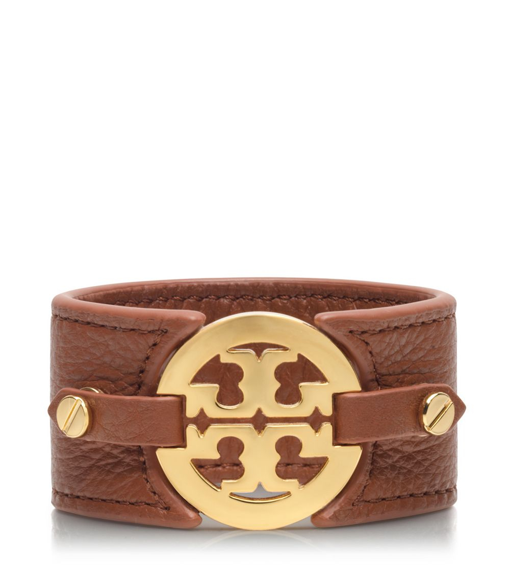 Tory Burch Logo Wide Double Snap Cuff in Brown | Lyst