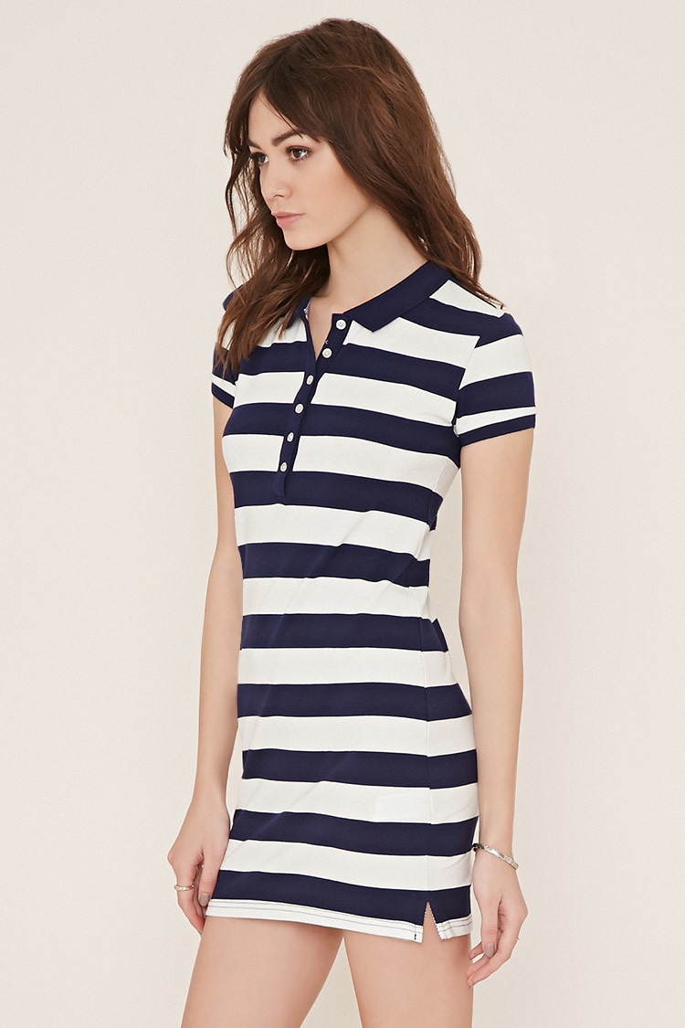 Forever 21 Striped Polo Shirt Dress in Navy/Cream (Blue) - Lyst