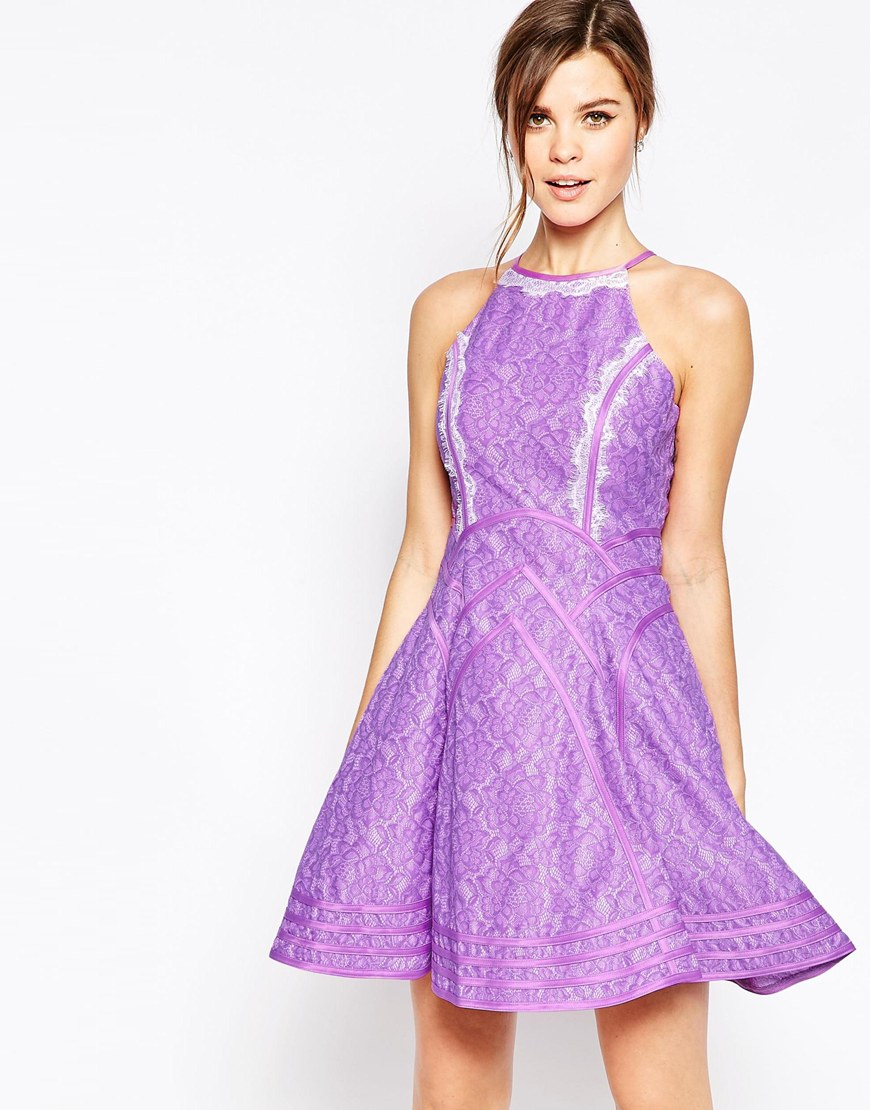 Forever Unique Daphne Skater Dress With Eyelash Lace Trim in Purple - Lyst