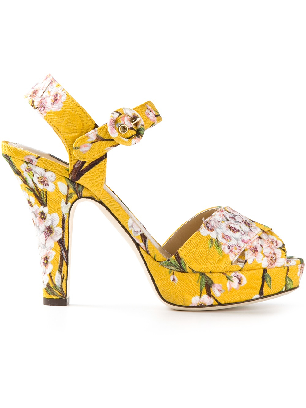 Dolce & gabbana Floral Print Sandal in Yellow | Lyst