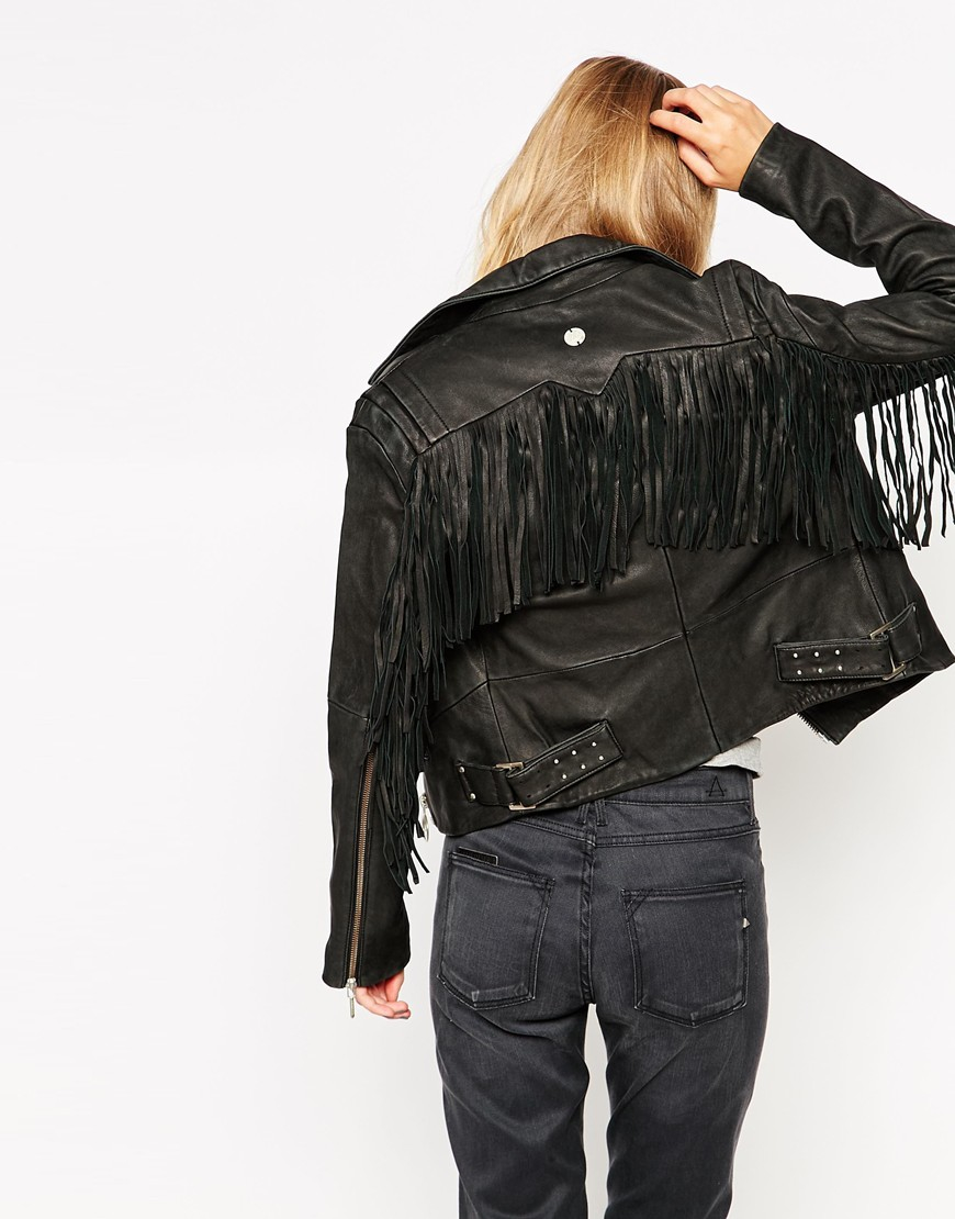 ELEVEN PARIS Fringe Leather Jacket in Black - Lyst