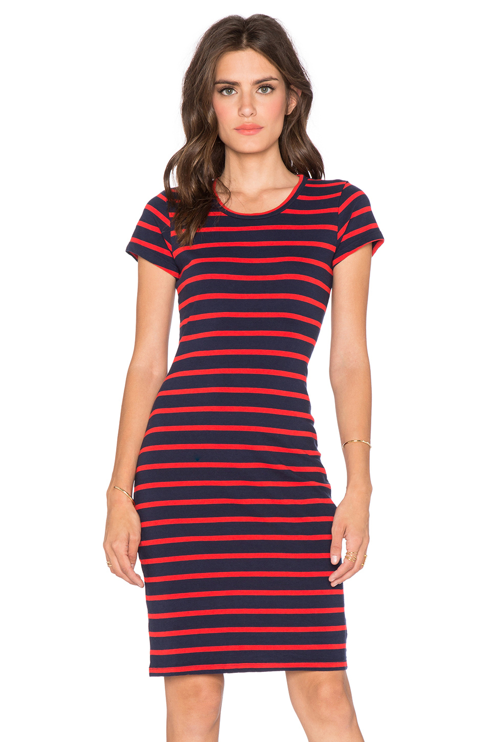 Sundry Short Sleeve Stripe Dress in Red | Lyst