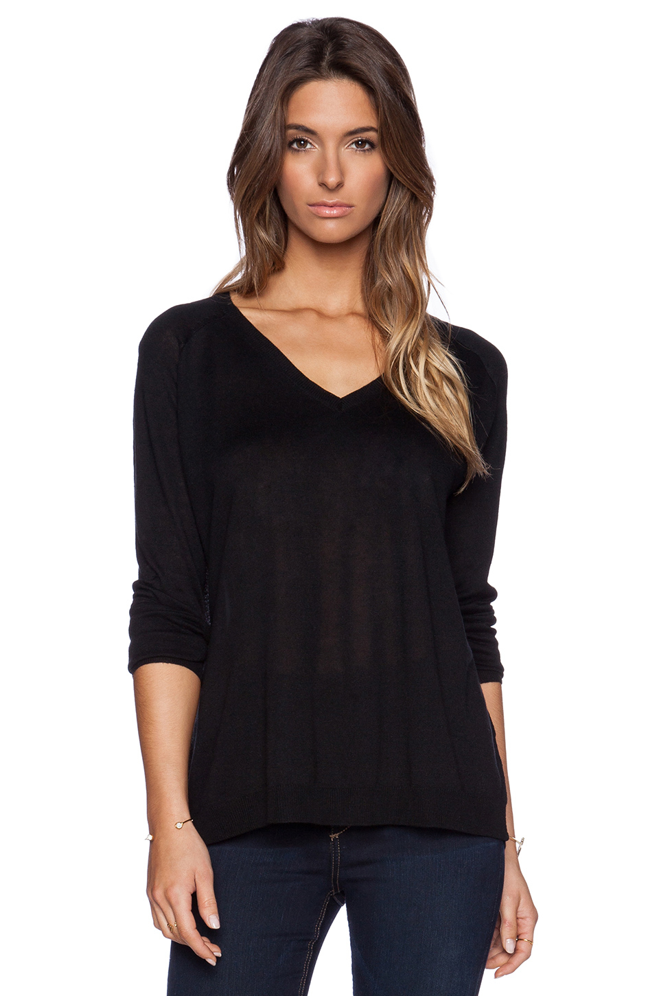Lyst - Fine Collection Slouchy V Neck Sweater in Black