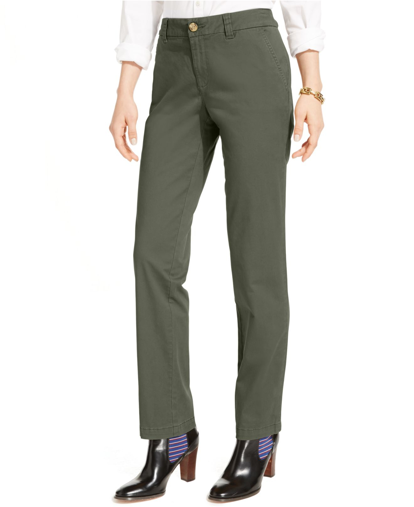 Tommy Hilfiger Straight-leg Chino Pants in Olive Night (Green) - Lyst