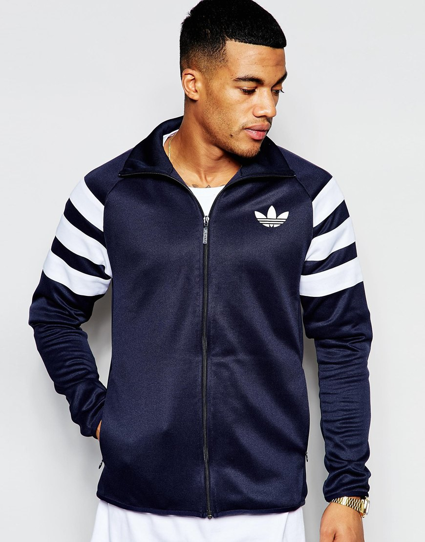 adidas Originals Synthetic Track Jacket With Sleeve Stripes Aj7676 in Blue  for Men - Lyst
