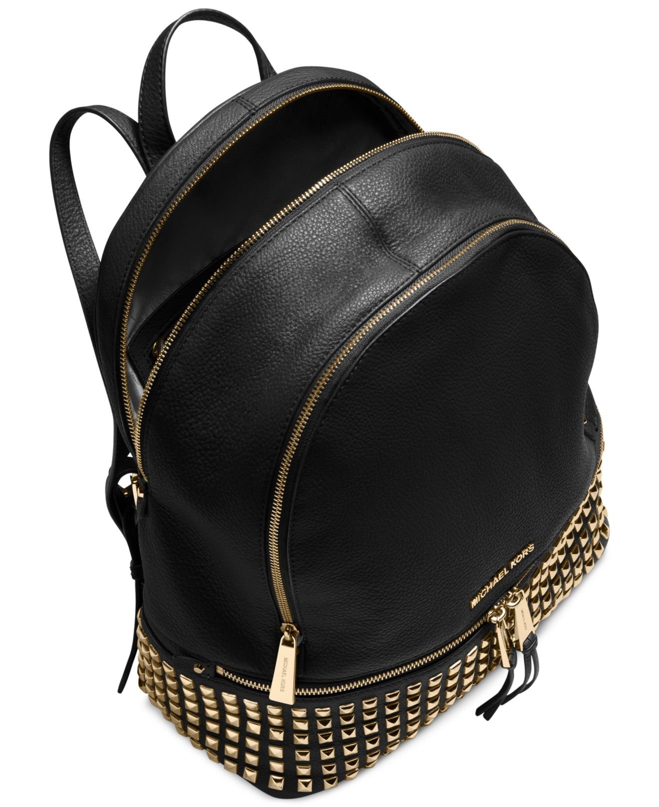 Michael Kors Michael Rhea Zip Large Studded Backpack in Black/Gold ...