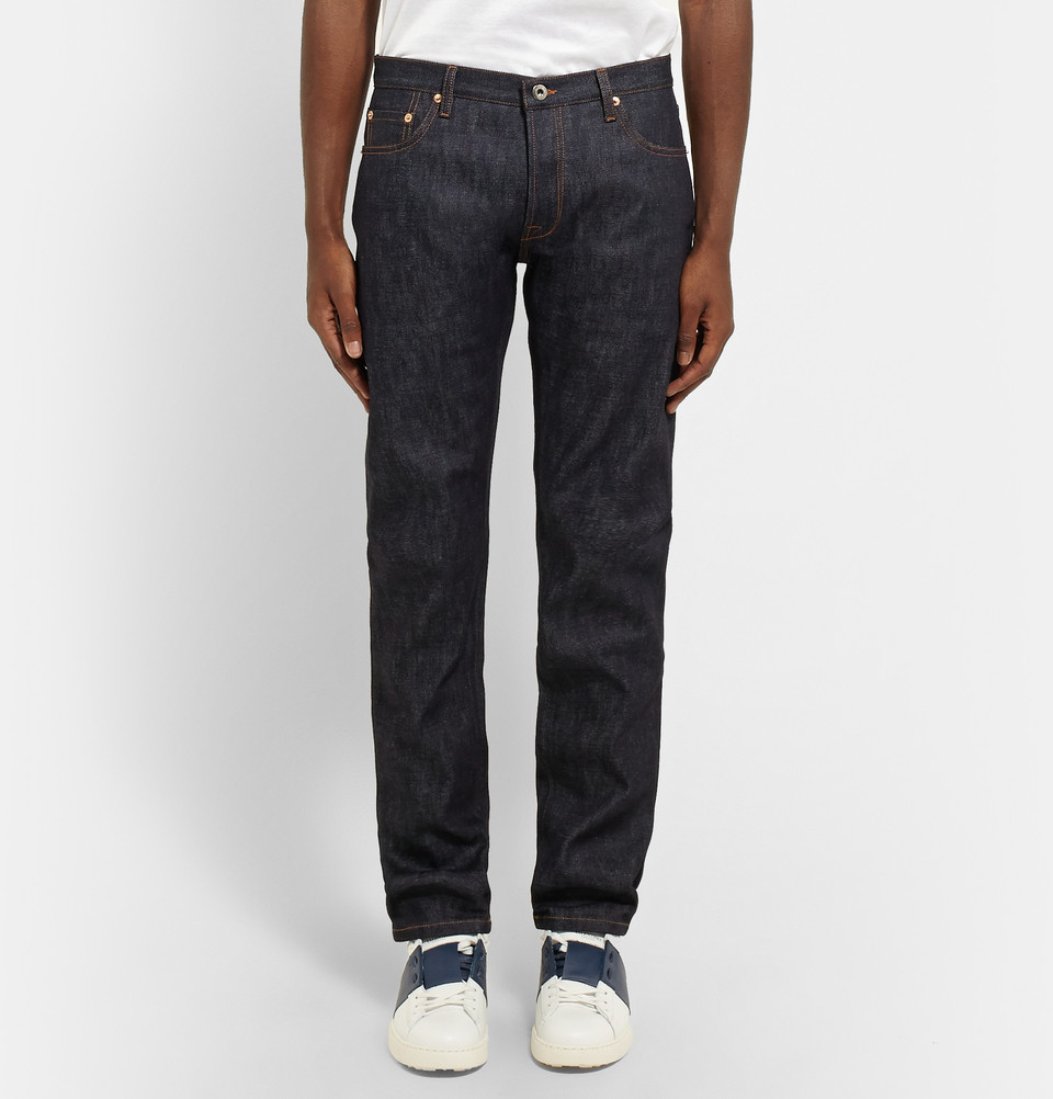Tapered selvedge jeans The E5 in 14oz selvedge raw denim is our best-selling jean. Refined yet comfortable, this style fits more shapes than any other.