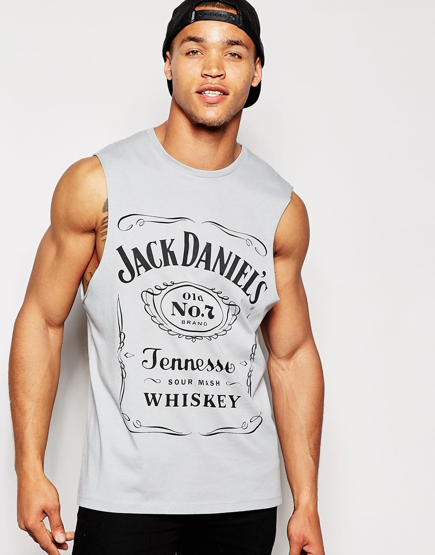 kommentator glemme Jernbanestation ASOS Sleeveless T-shirt With Jack Daniels Print in Gray for Men | Lyst