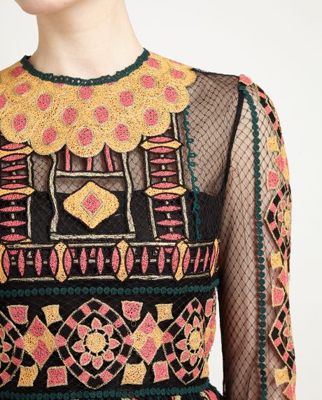 Valentino Folk Embroidered Mesh Dress in Multicolor | Lyst
