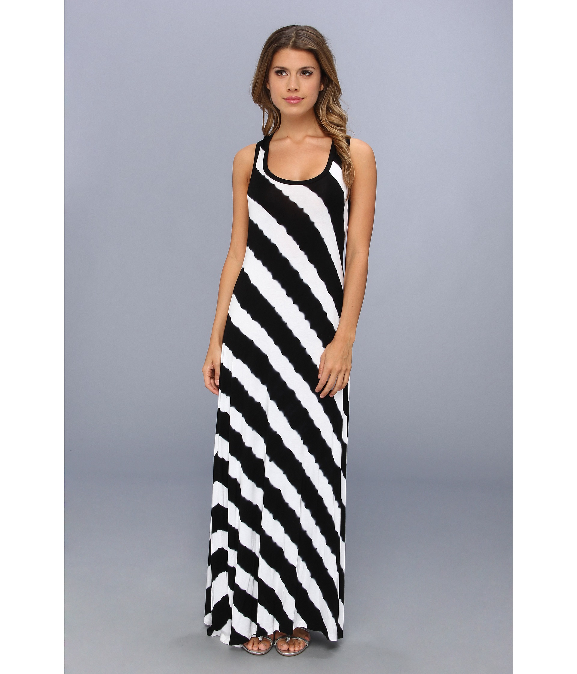 Calvin klein Tie Dye Striped Maxi Dress in Black | Lyst