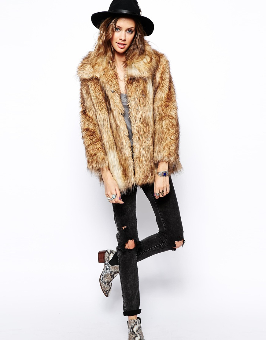 ASOS Vintage Faux Fur Coat in Camel (Red) - Lyst