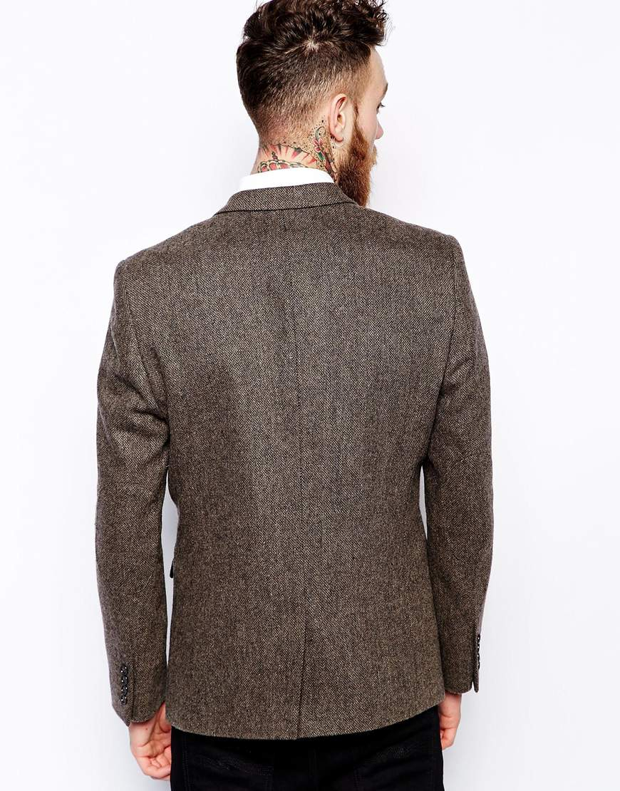 Lyst Asos Slim Fit Blazer In Tweed in Brown for Men