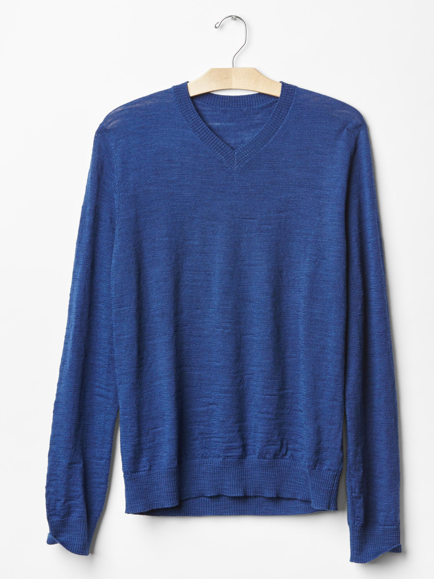 Gap Merino Slub V-neck Sweater (slim Fit) in Blue for Men (bright blue ...