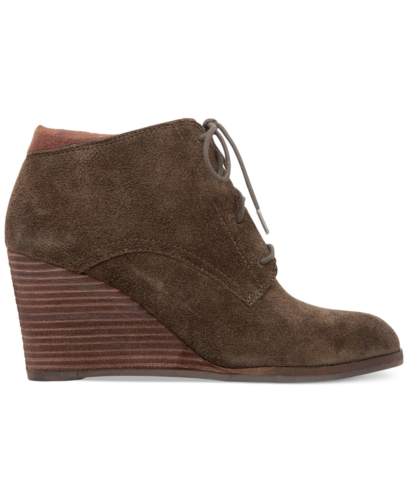 Lucky brand Women's Sumba Lace-up Wedge Booties in Green (Olive) | Lyst