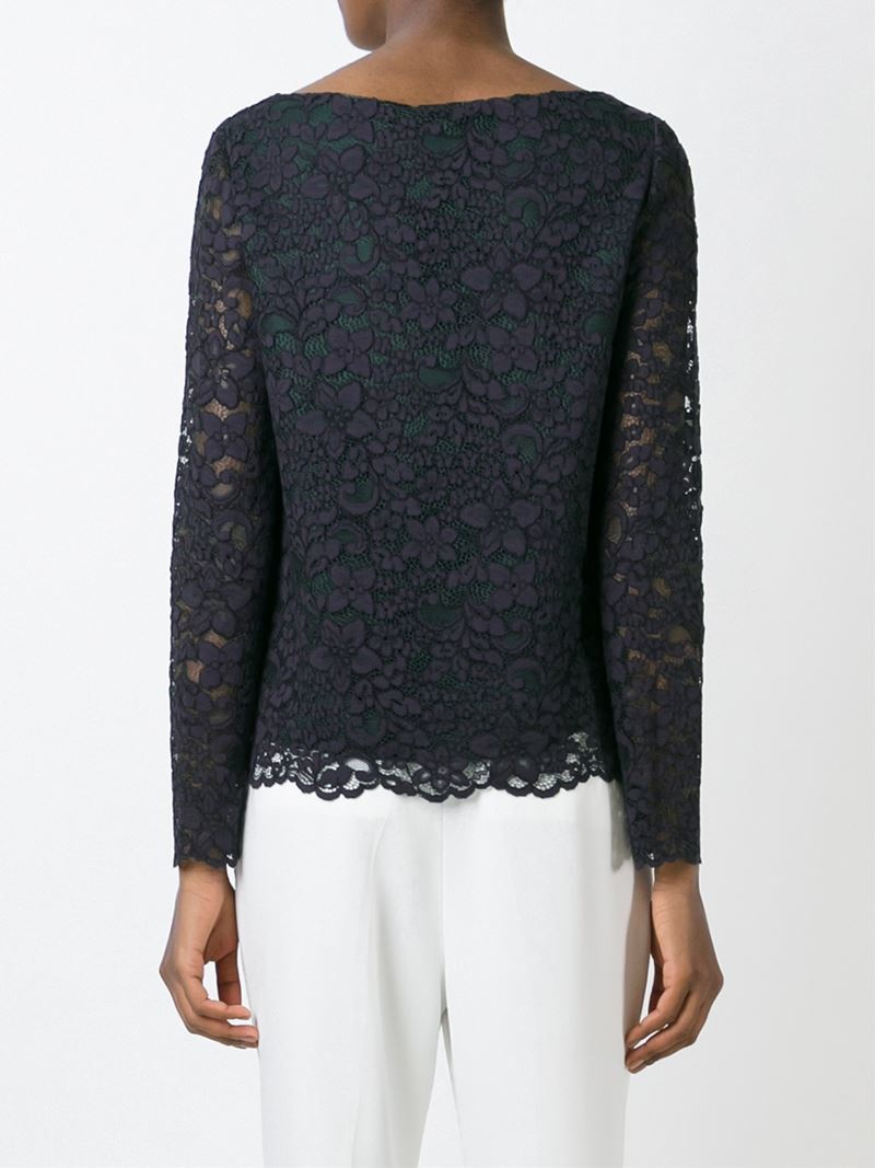 Tory burch Boat Neck Lace Top in Blue | Lyst