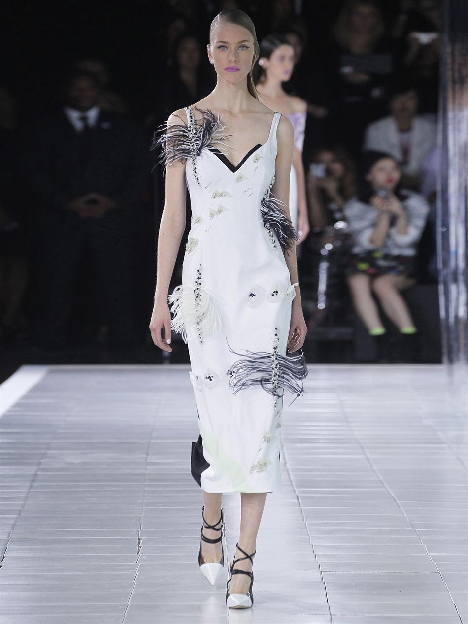 Lyst Prabal Gurung Feather And Crystal Embellished Dress In White Gallery