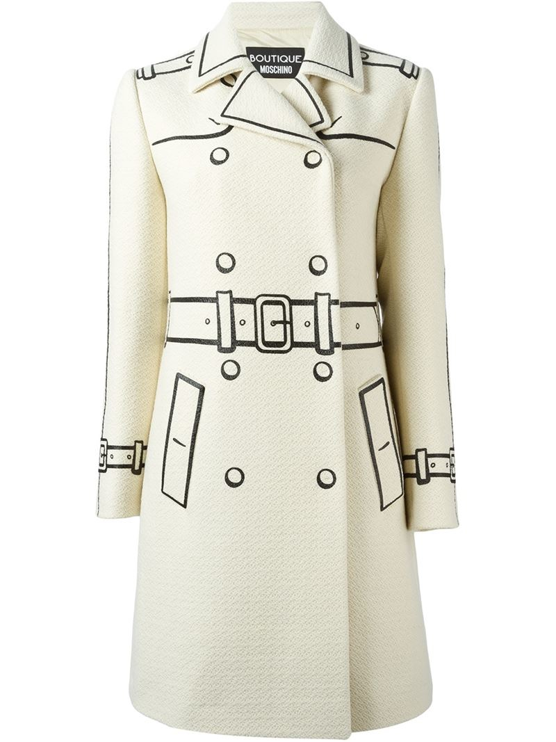 Boutique Moschino Trompe L'oeil Double Breasted Coat in White - Lyst