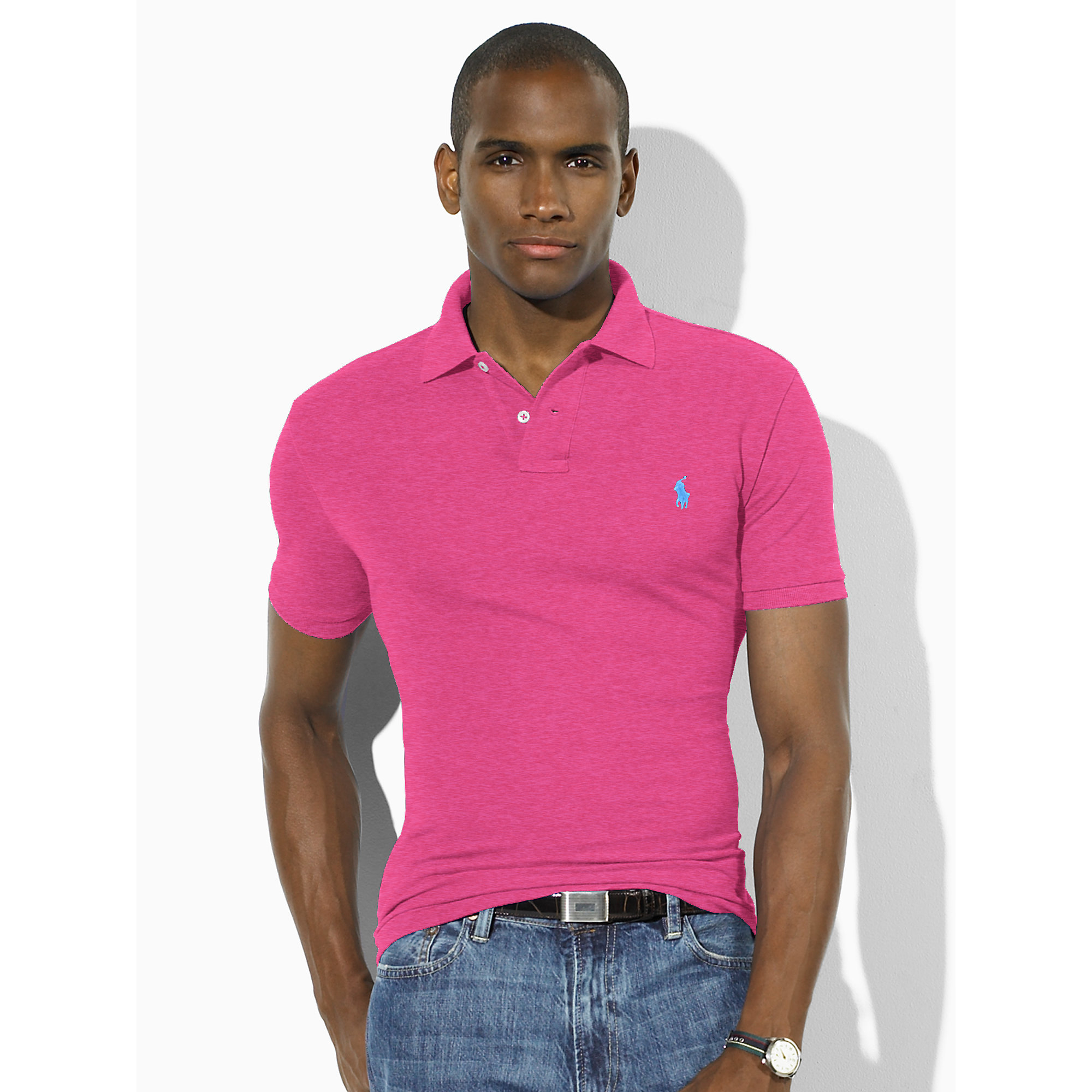 Polo Ralph Lauren Slim-fit Mesh Polo Shirt in Pink for Men - Lyst