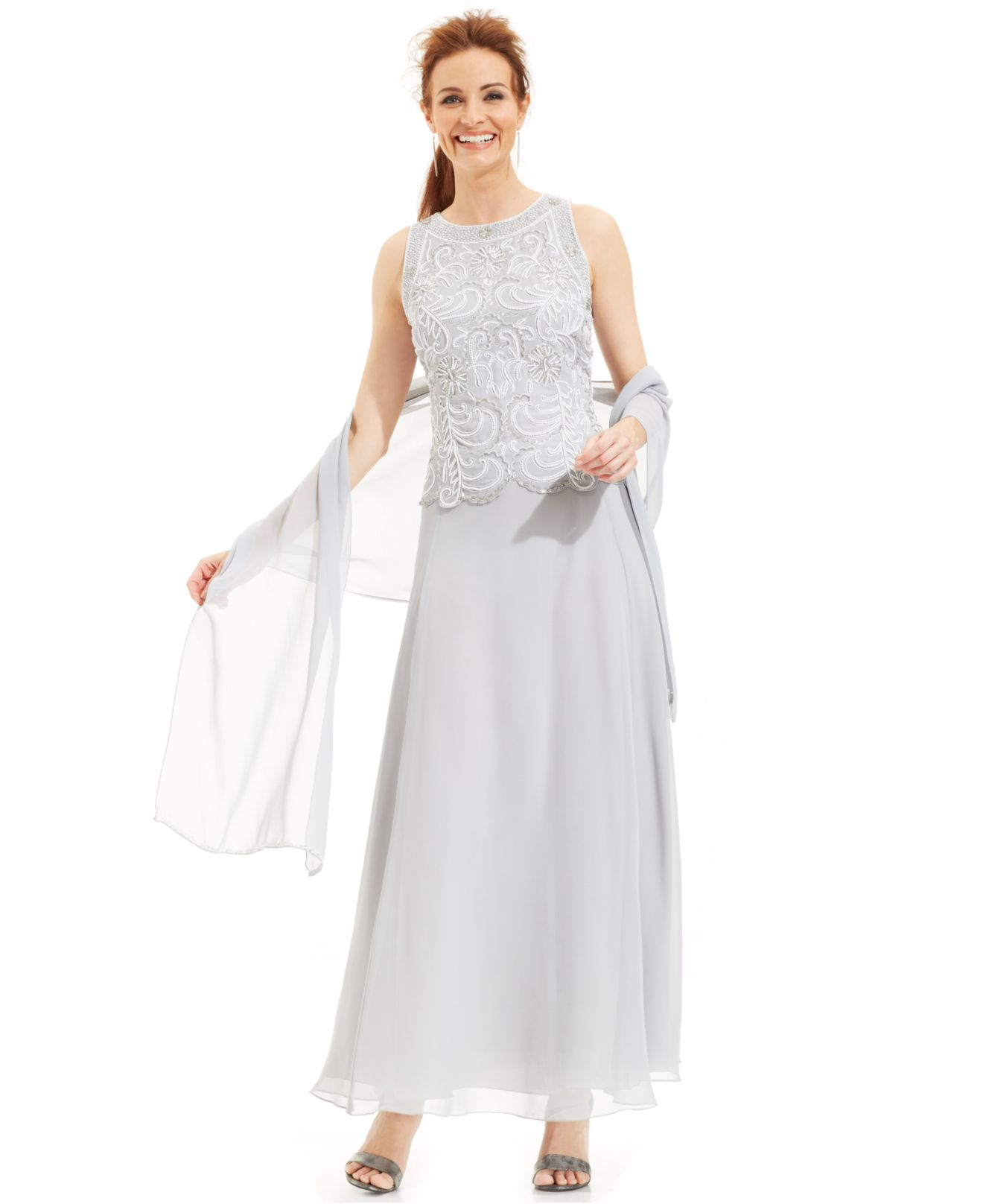 J kara beaded gown with shawl Clearance