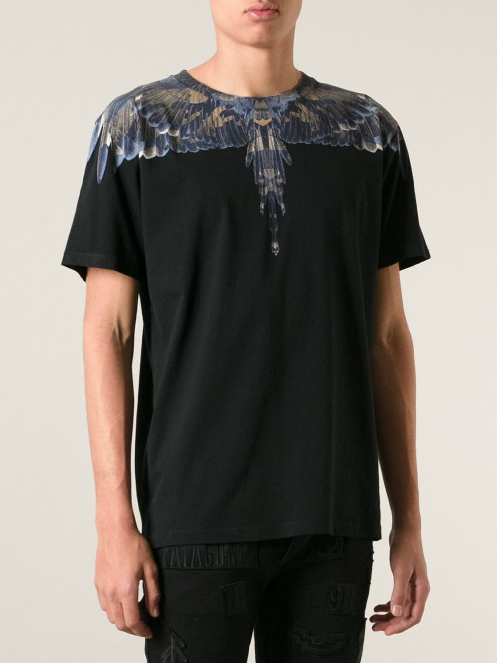 Marcelo burlon Feather-print Cotton T-shirt in Black for Men | Lyst