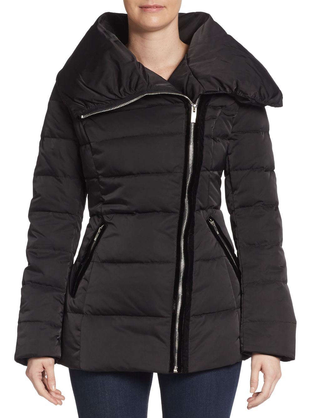 Vera wang Asymmetrical Quilted Puffer Jacket in Black | Lyst