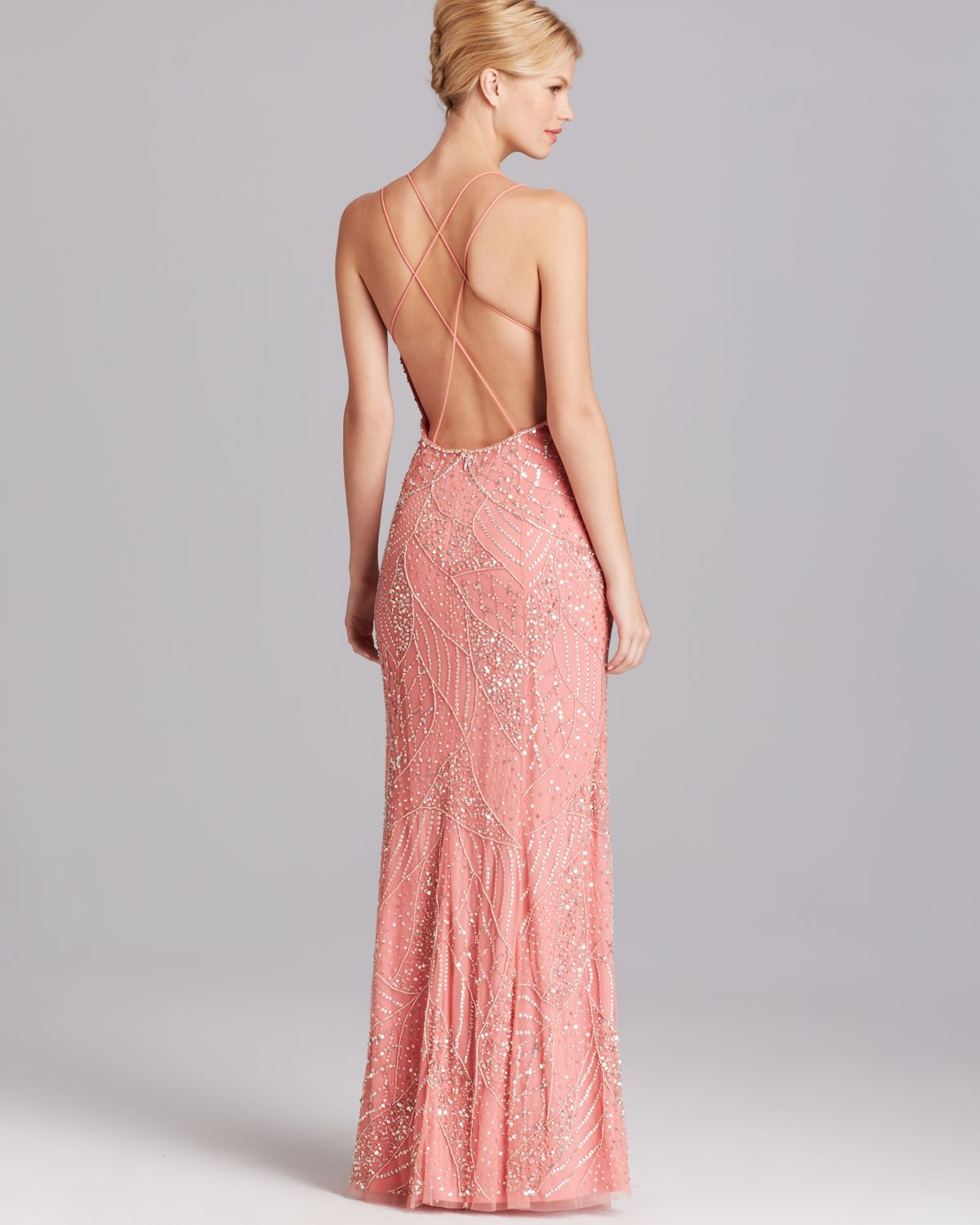 adrianna papell pink gown spaghetti strap beaded open back gowns product 1 18742836 1 483453795 normal