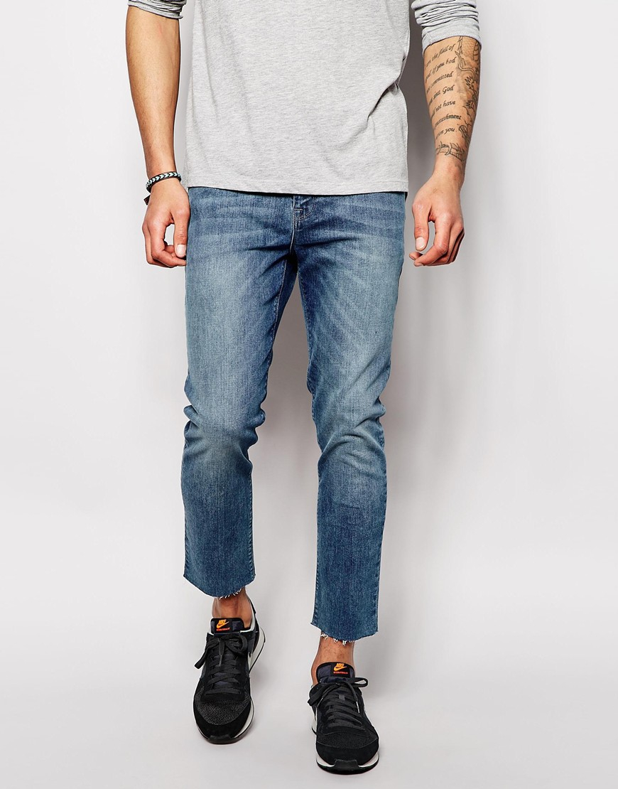 raw edge skinny jeans mens