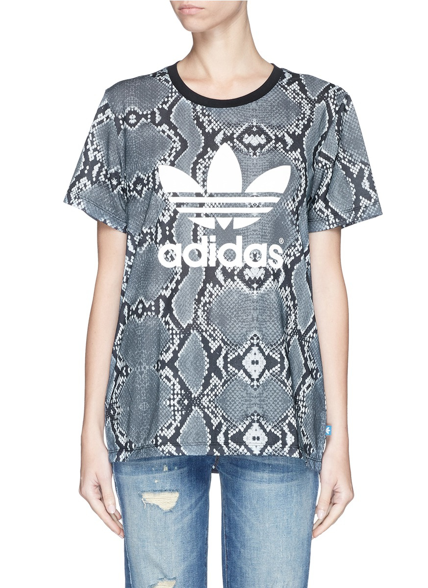 adidas Big Logo Snake Print T-shirt in Grey,Animal Print (Gray) | Lyst