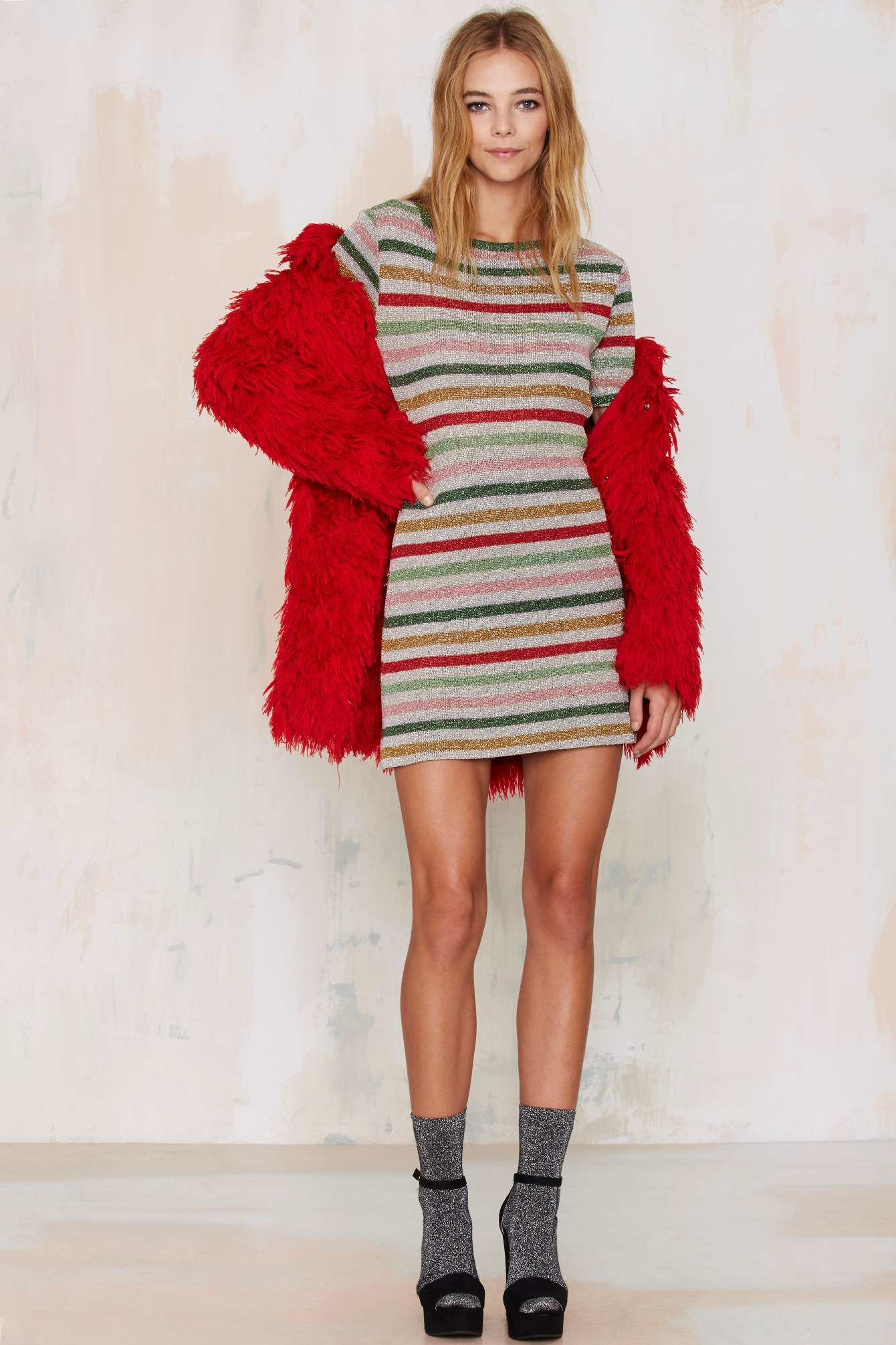 Nasty gal Vintage Candy Striper Metallic Shift Dress in Brown Lyst