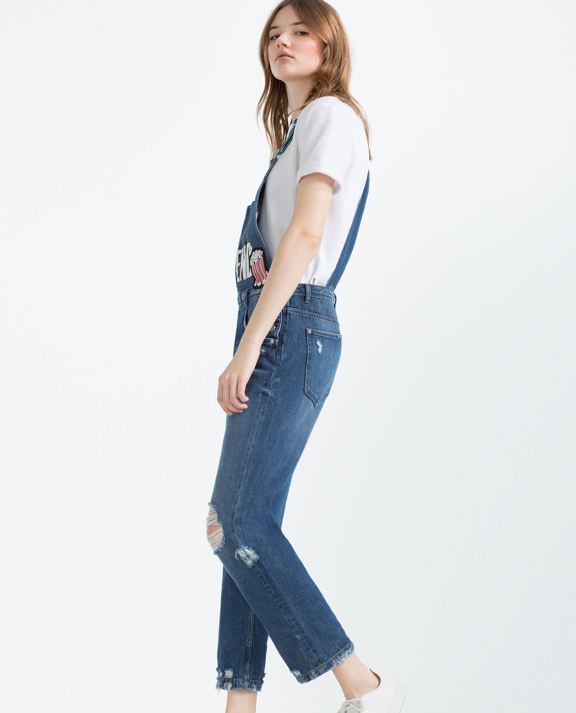 Zara Quot I Am Denim Quot Collection Dungarees With Patches In zara quot i am denim quot collection dungarees with patches in
