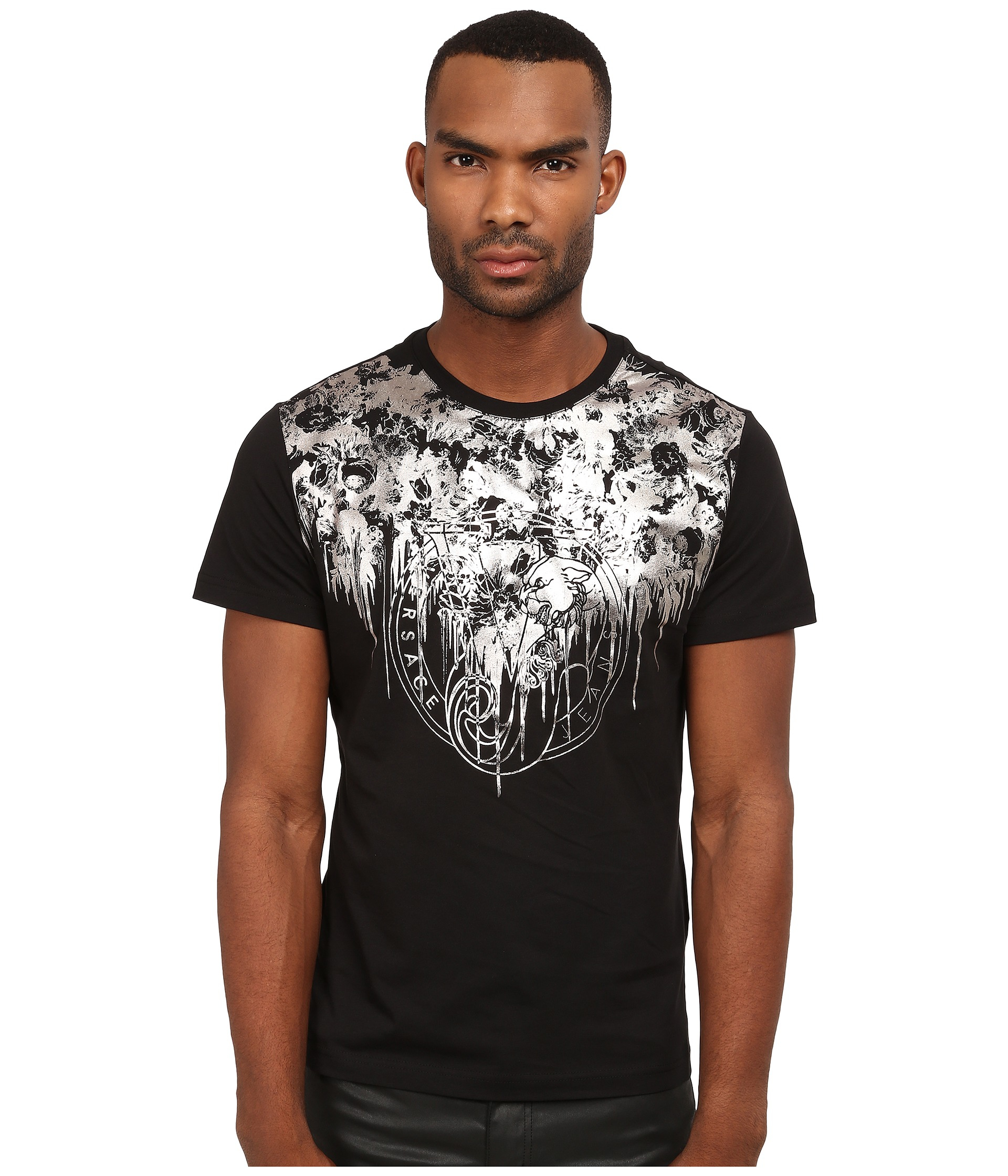 Versace Jeans Couture Short Sleeve T-shirt With Silver Foiled Detail in  Black for Men | Lyst
