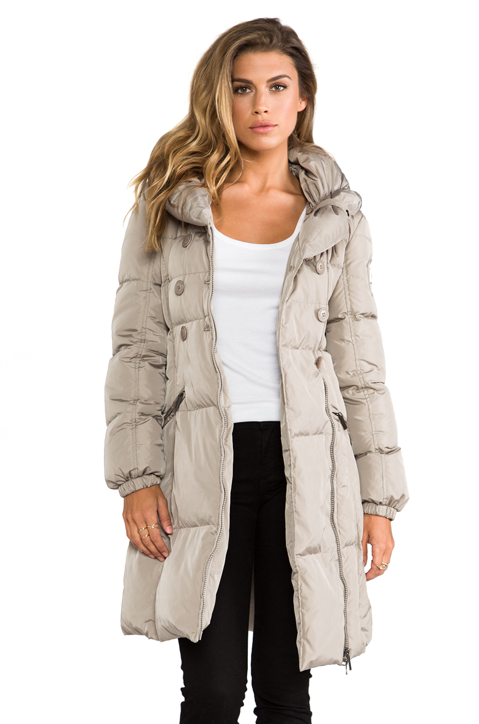 Lyst - Add Down Coat with Fur Collar in Beige in Gray