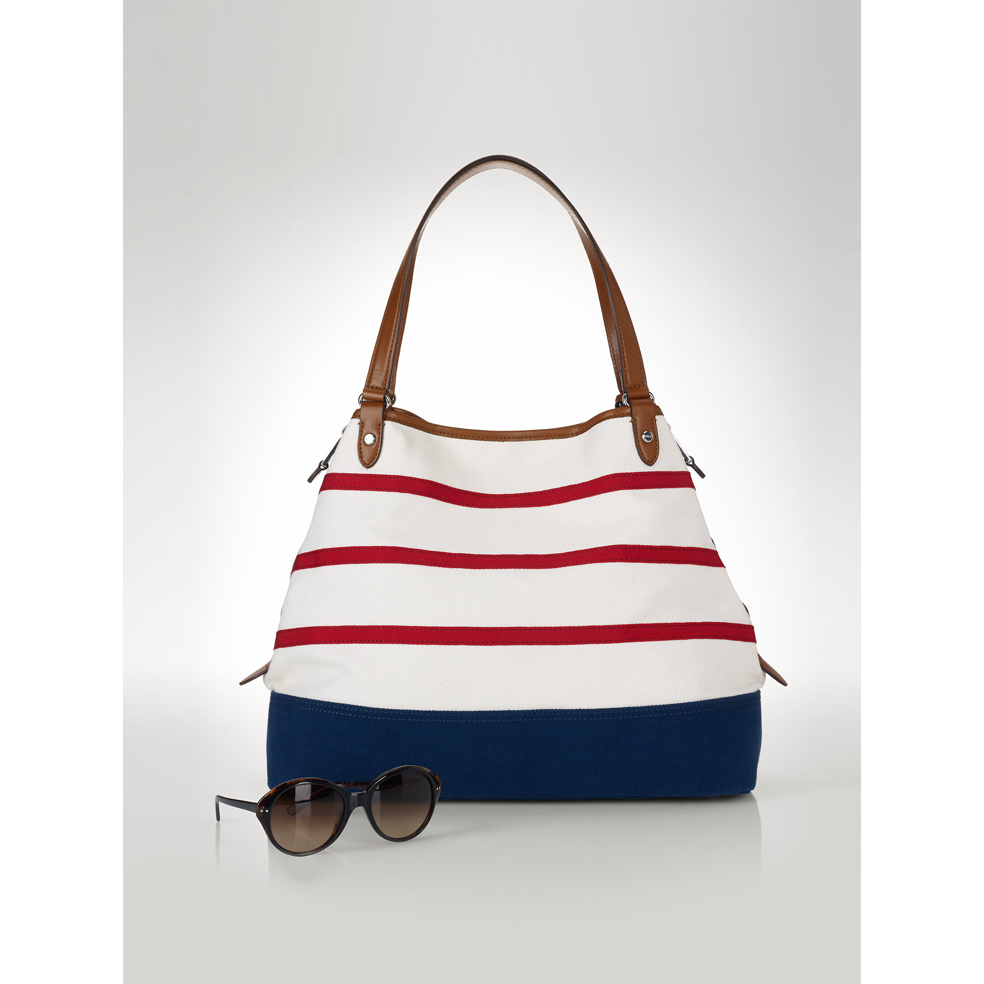 Ralph Lauren Striped Canvas Tote - Lyst