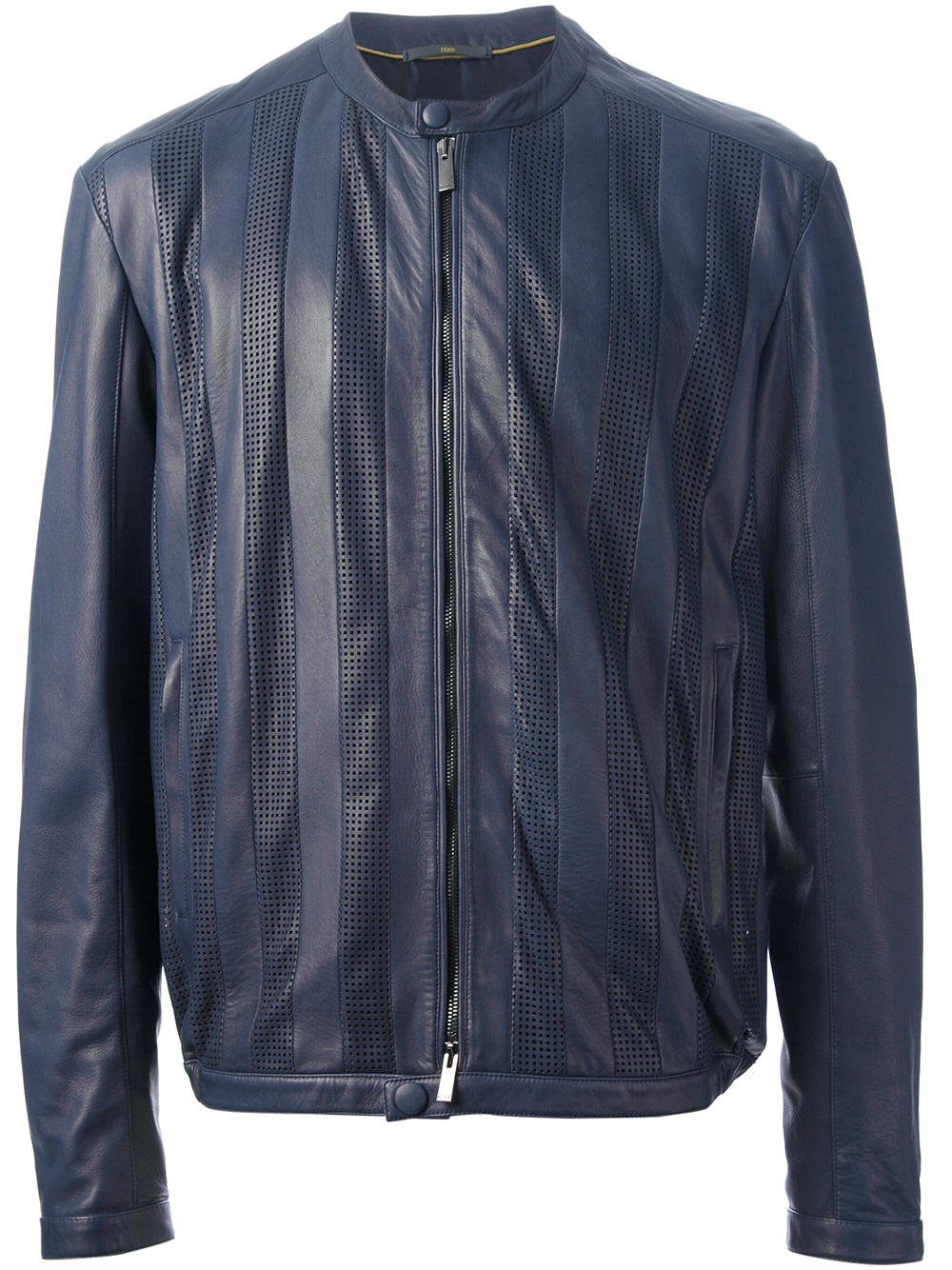 Fendi Perforated Leather Jacket in Blue for Men - Lyst