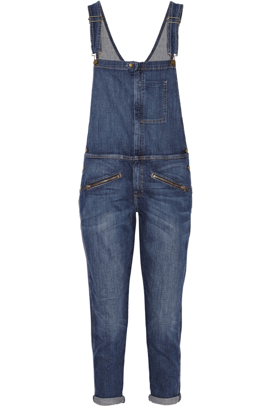 Current/elliott The Zip Stretch-denim Boyfriend Overalls ...