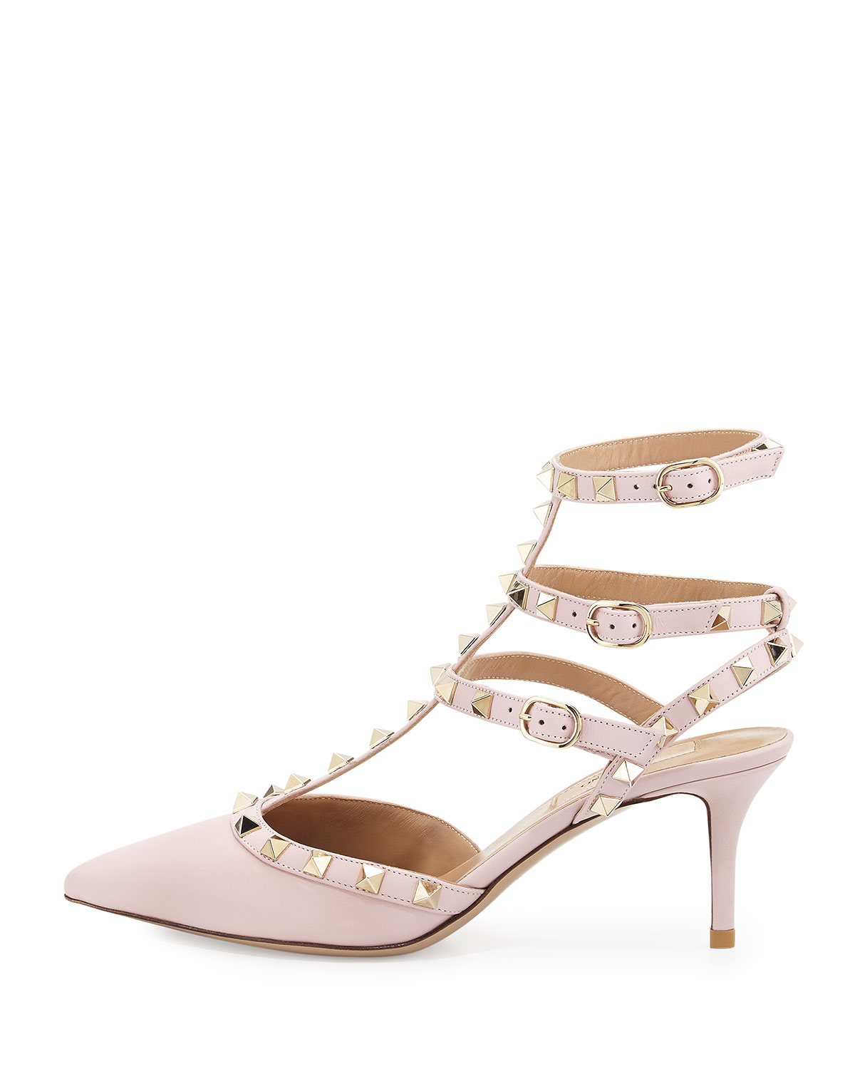 Lyst - Valentino Rockstud Leather Mid-heel Slingback in Pink