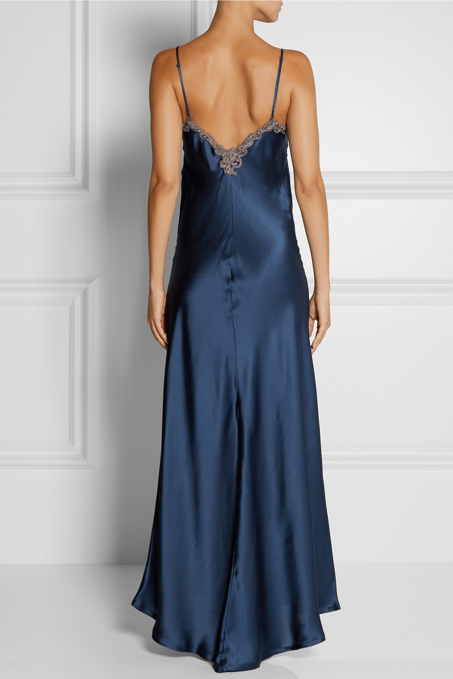 La Perla Maison LaceTrimmed SilkBlend Satin Nightdress in Blue Lyst